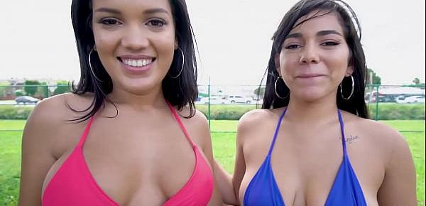  Two gorgeous latinas enjoy a big white dick - Julz Gotti, Alina Belle